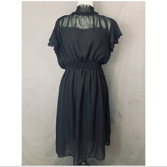 Mystic Dresses & Skirts - Black Chifffon Mock Neck Shirred Dress